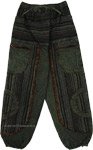 Boho Tribal Pants Dark Military Green with Patchwork [3930]