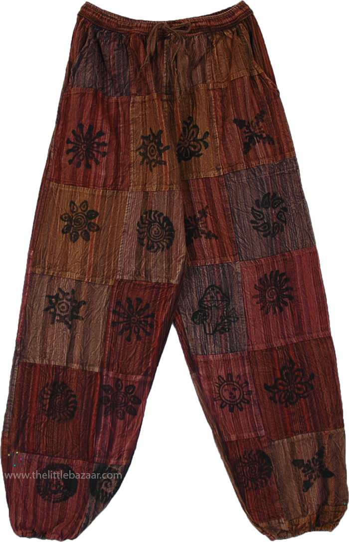 Crimson Sunset Boho Patchwork Cotton Harem Pants