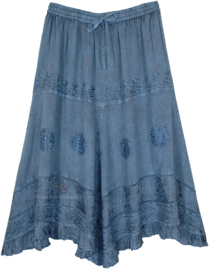 Bismarck Rodeo Skirt with Embroidery, Electric Blue Handkerchief Hem Western Skirt