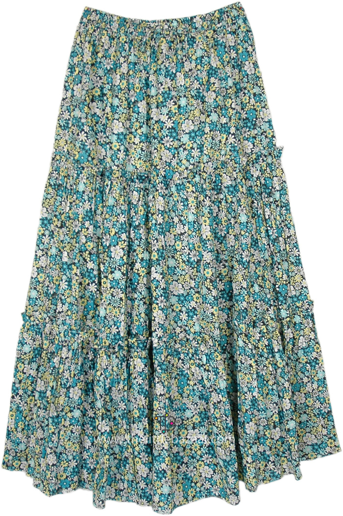 Daisies Bloom Long Cotton Tiered Skirt