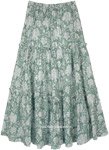 Radish Green Long Cotton Tiered Country Skirt