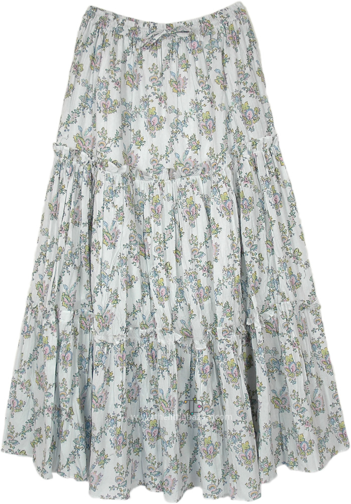 Candied Floral Long Cotton Tiered Skirt