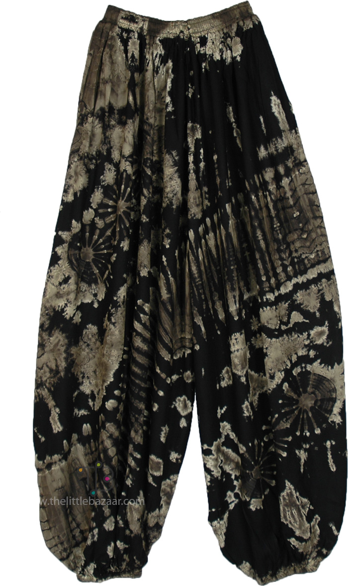 Mystic Black and Grey Tie-Dye Harem Pants