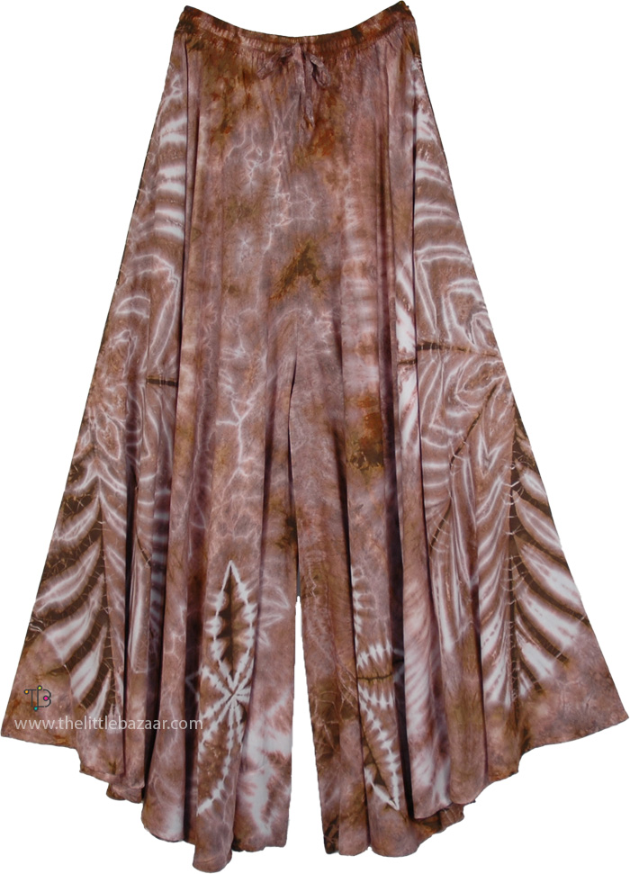 Very Wide-Leg Rust Brown Tie-Dye Festival Pants