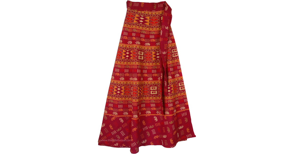 Sale:$9.99 Verdigris Gypsy Ethnic Wrap Skirt | Clearance | Red | Wrap ...