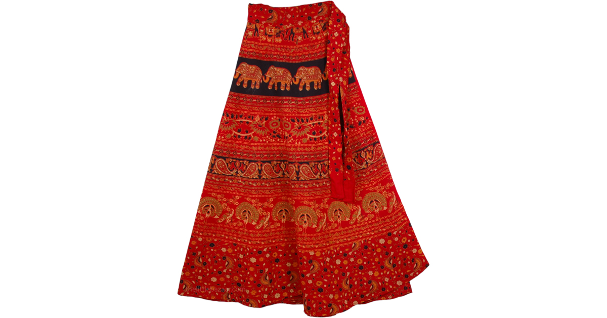 Dark Red Tribal Wrap Skirt | Wrap-Around-Skirt