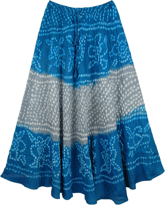 Ethnic Tie Dye Soft Flowing Cotton Long Womens Skirt, Bahamas Beach Tie Dye Cotton Summer Long Skirt