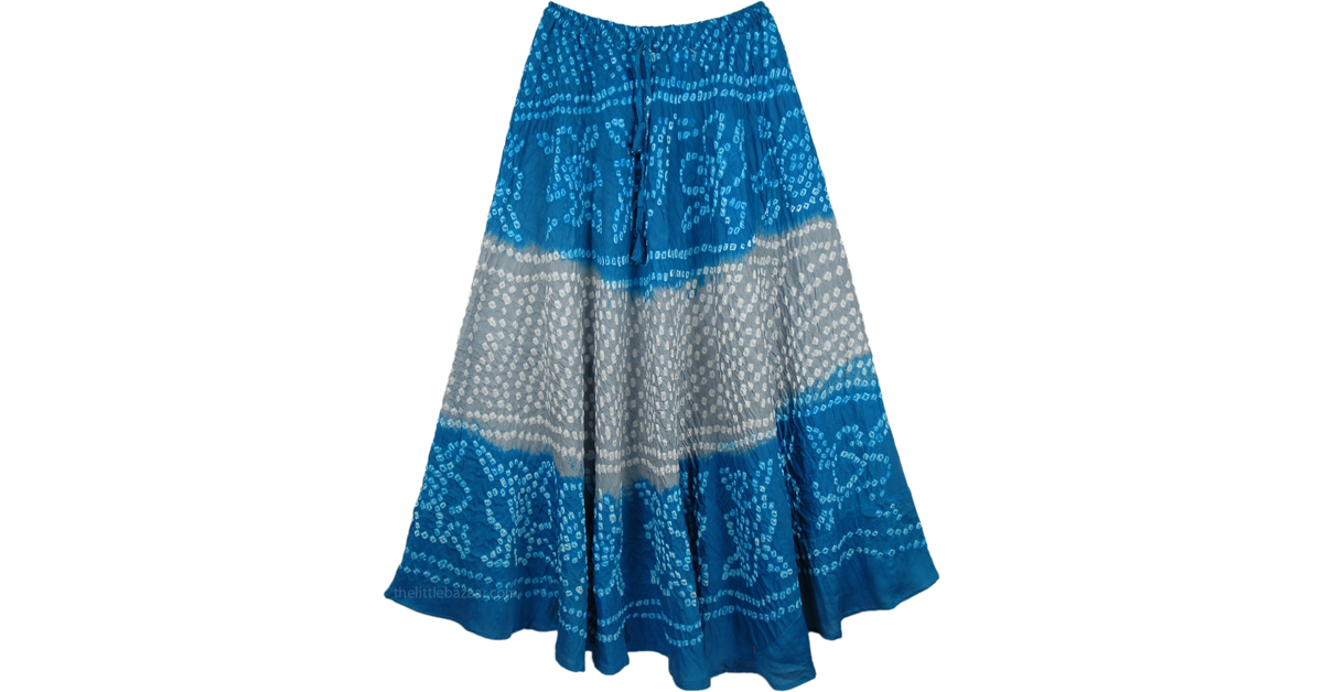 Bahamas Beach Tie Dye Cotton Summer Long Skirt | Blue | Misses