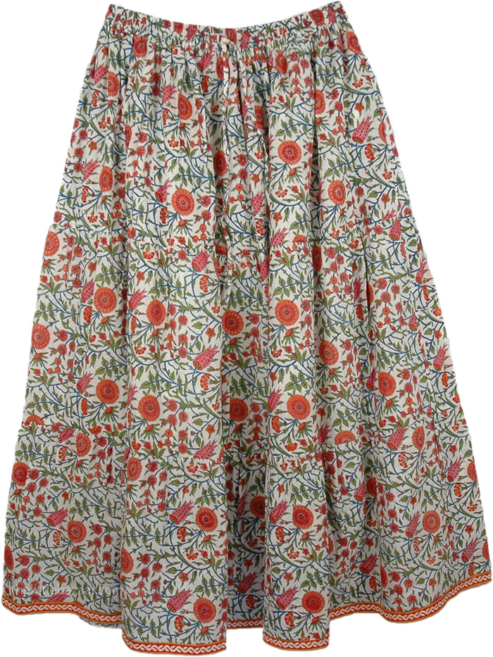 Chestnut Rose Floral Flexible Skirt | Green | Printed