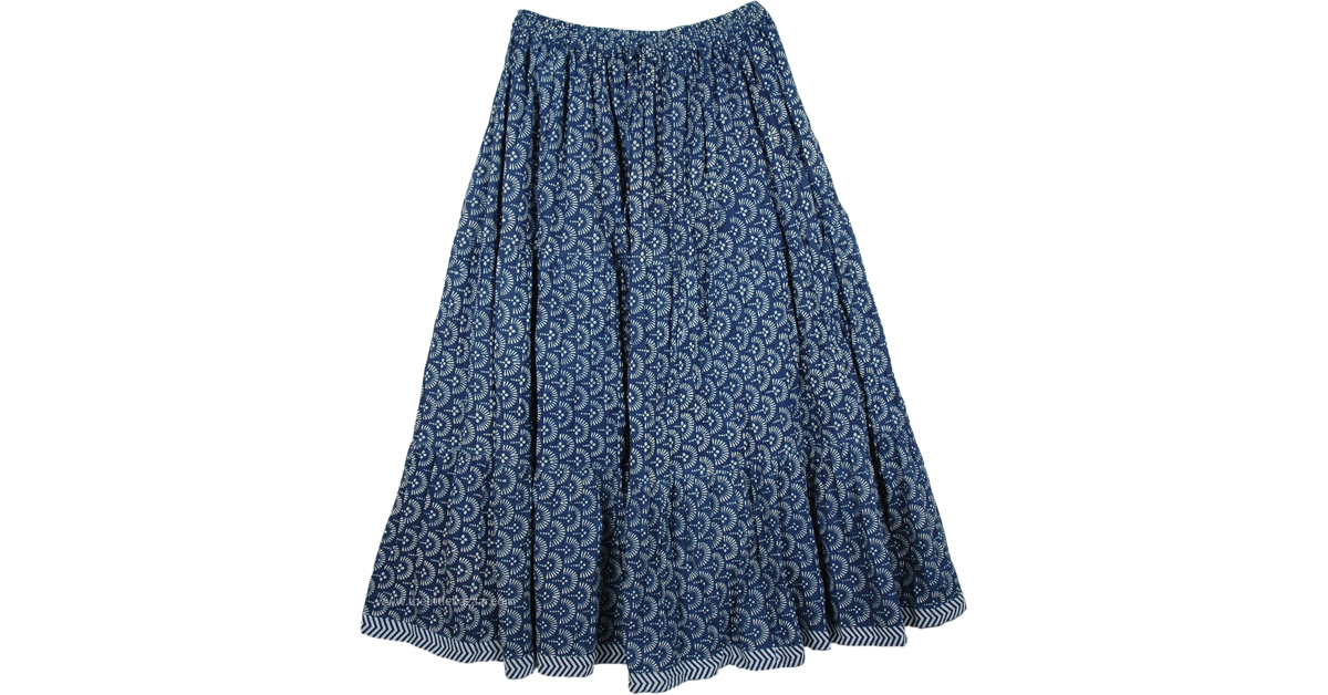 Paradise Blue Cotton Print Long Skirt