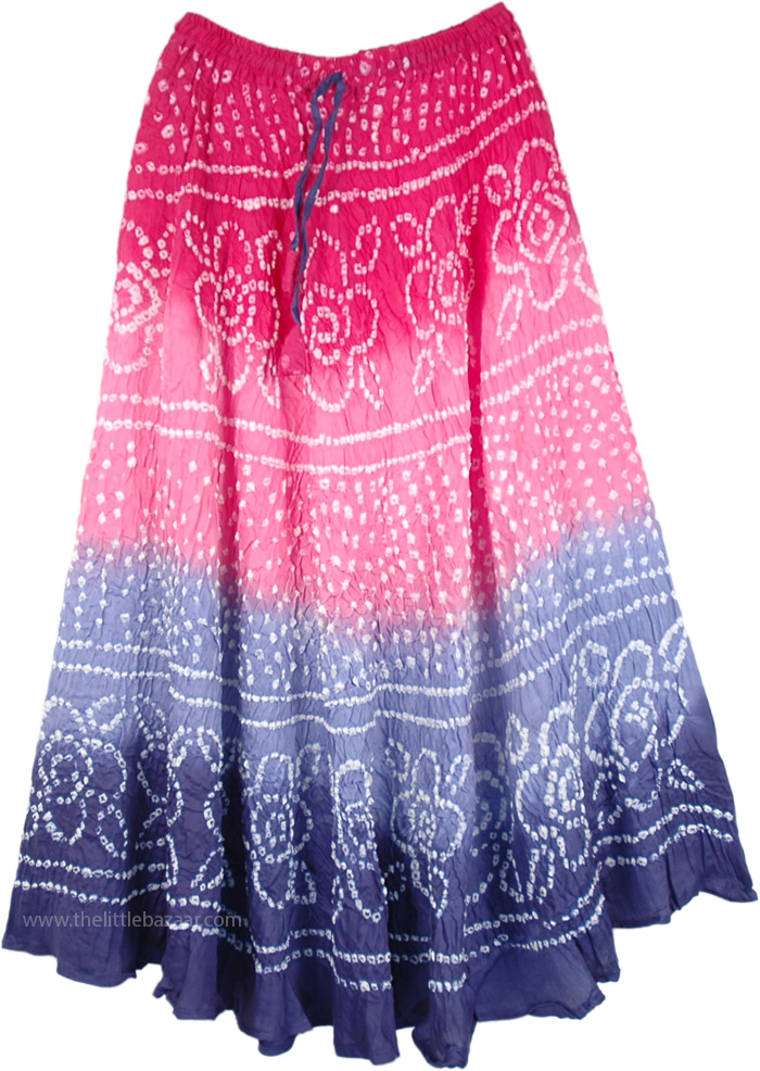 Dancing Flowers Ripple Tie Dye Skirt, Ombre Blossoms Rippling Dance Tie Dye Long Skirt