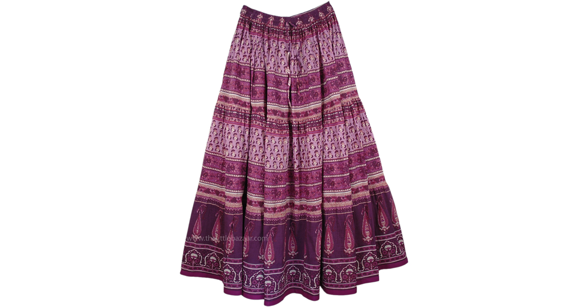 Bossanova Printed Cotton Summer Skirt | Purple | Crinkle, Misses ...