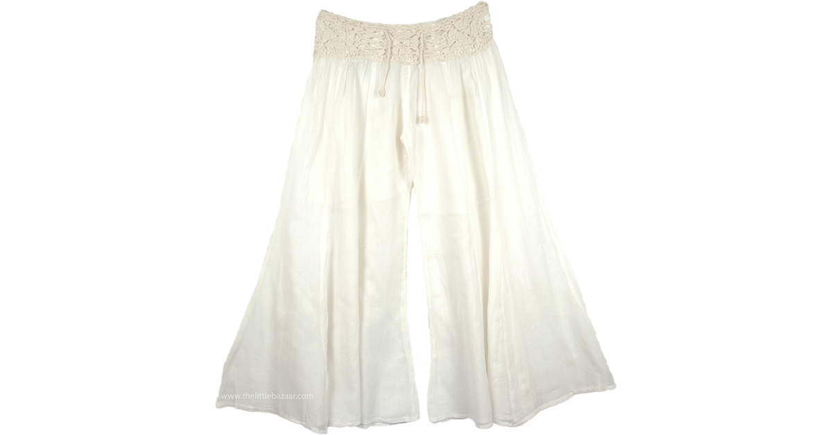 Boho Yoga Flowy Gaucho Capri Palazzo WhiteSkirts, Pants, Split