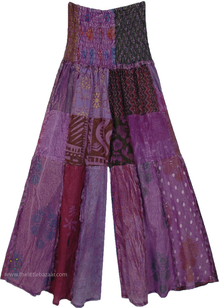 Violaceous Patchwork Vertical Panel Wide Leg Pants