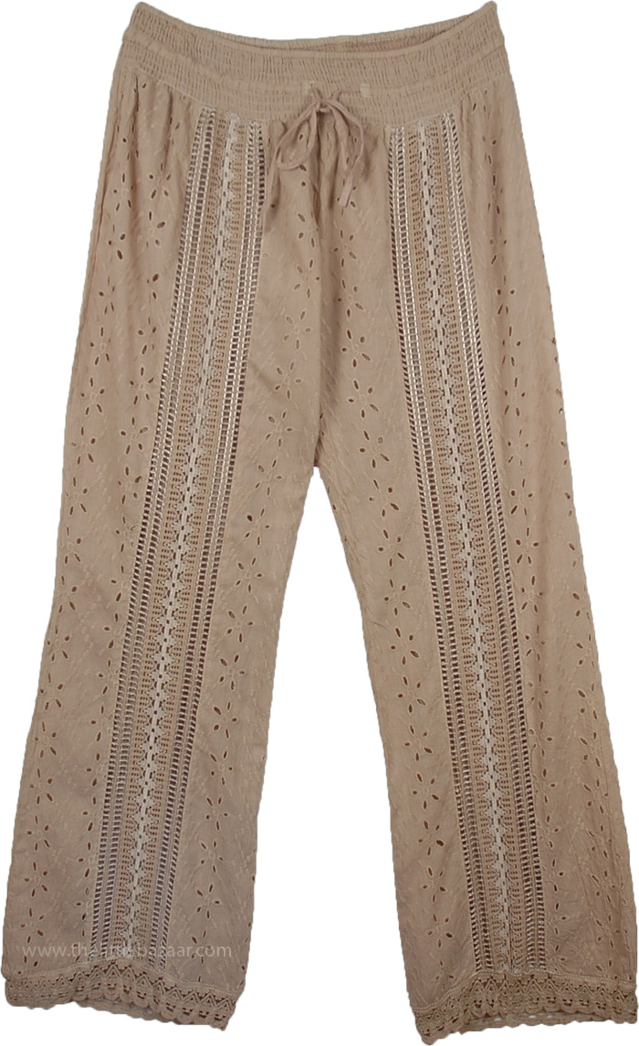 Cotton Eyelet Sand Pant, Eyelet Lace Sandrift Womens Pant