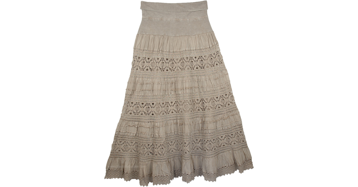 Hillary Foldover-Waist Long Skirt | Beige | Crochet-Clothing, XL-Plus