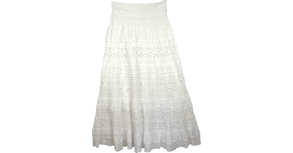 Cararra Foldover-Waist Long Skirt | White | Crochet-Clothing, XL-Plus ...
