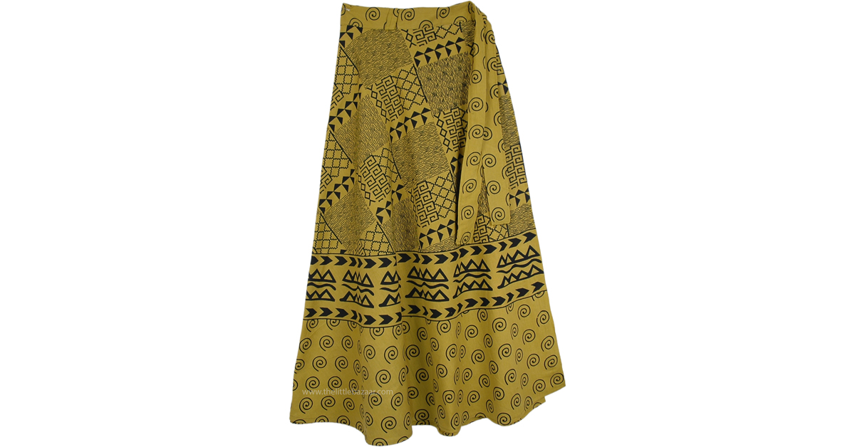 Luxor Gold Wrap Around Long Skirt with Geometric Prints | Gold | Wrap ...