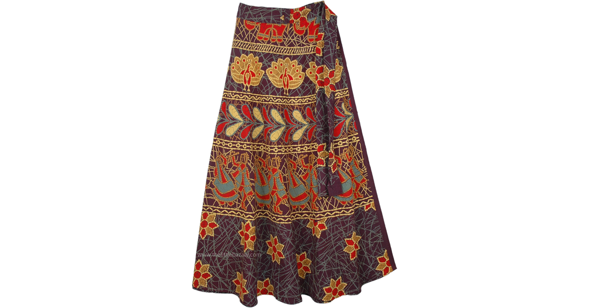 Animal Cocoa Bean Ethnic Wrap Skirt | Multicoloured | Wrap-Around-Skirt