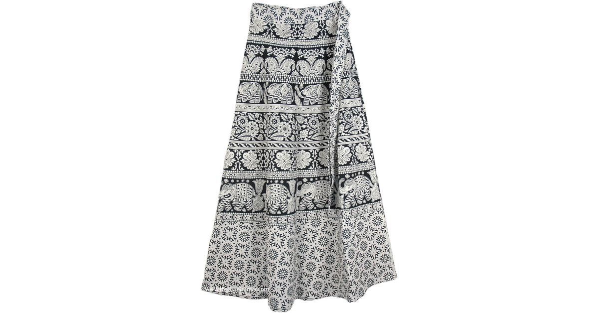 Flowers and Elephants Bohemian Wrap Around Skirt in White | White ...
