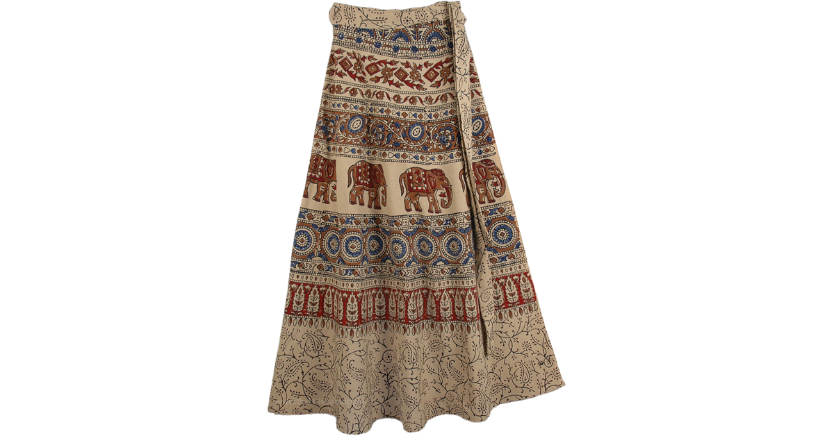 Indian Khaki Ethnic Long Wrap Skirt | Beige | Wrap-Around-Skirt, Misses ...
