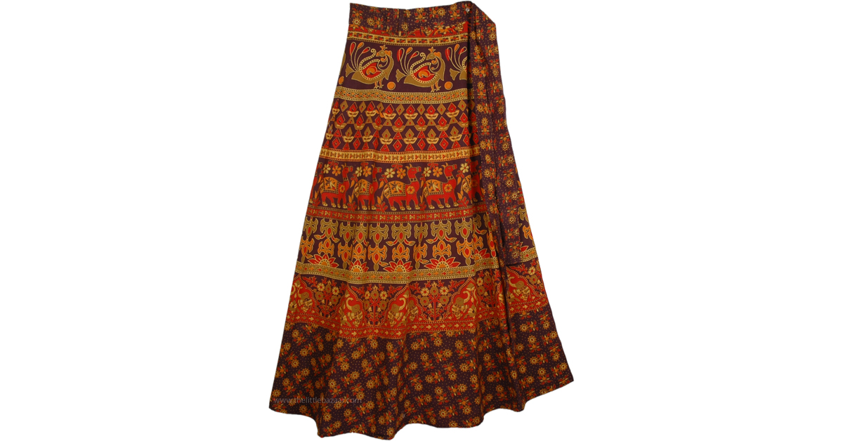 Animal Cocoa Bean Ethnic Wrap Skirt | Wrap-Around-Skirt