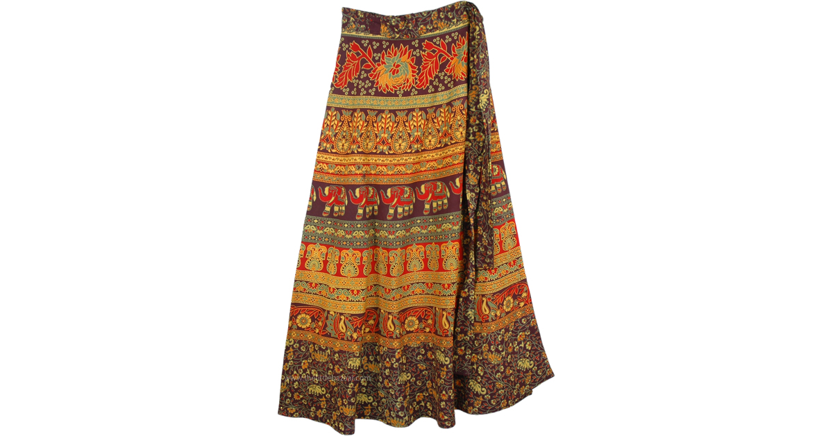 Ferra Royal Block Ethnic Wrap Skirt | Brown