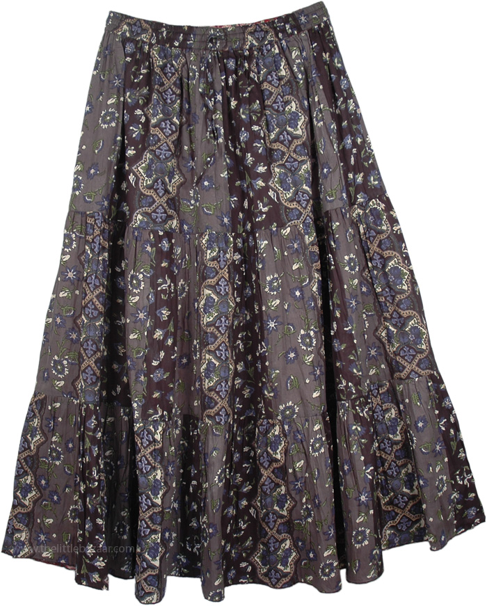 Womens Crinkled Cotton Reversible Long Skirt