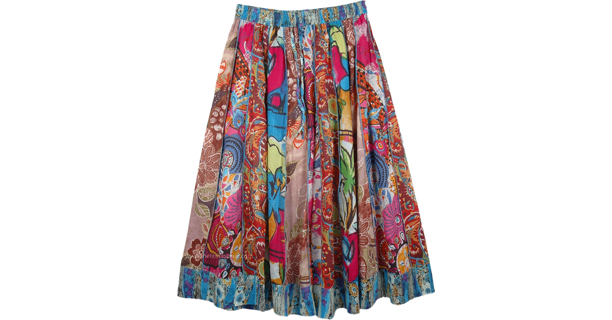 Multi Color Vertical Patchwork Cotton Skirt | Multicoloured | Patchwork ...