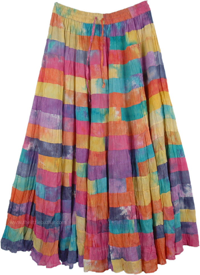 Watercolor Multi Color Patchwork Maxi Skirt | Multicoloured | Rainbow