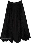 Velvet and Rayon Embroidered Long Skirt in Black [4520]