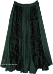 Velvet and Rayon Embroidered Long Skirt in Green [4521]