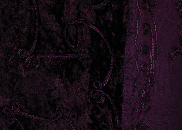 Luxe Purple Velvet Embroidered Panels Maxi Skirt