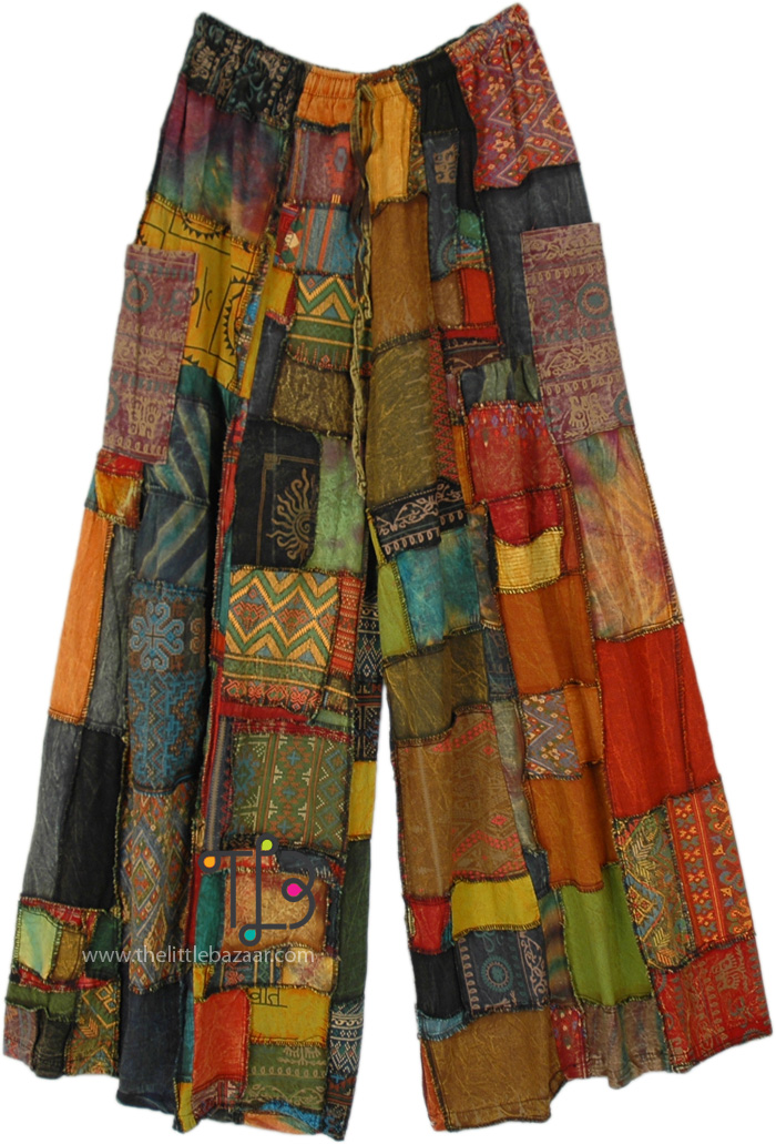 Plus Size Saffron Patchwork Wide Leg Bohemian Pants