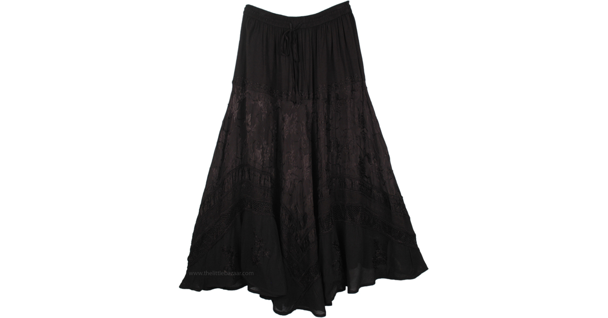 Rayon Embroidered Gypsy Renaissance Skirt | Black | Embroidered, Misses ...