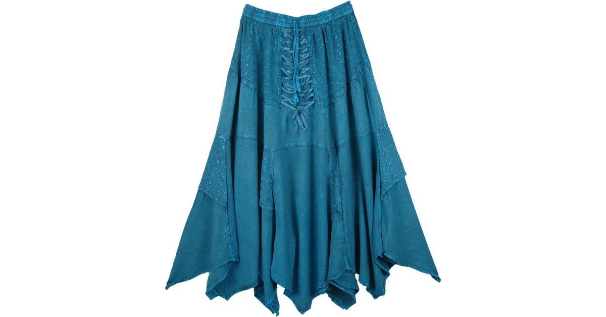 Handkerchief Hem Embroidered Teal Skirt | Blue | Stonewash, Misses ...