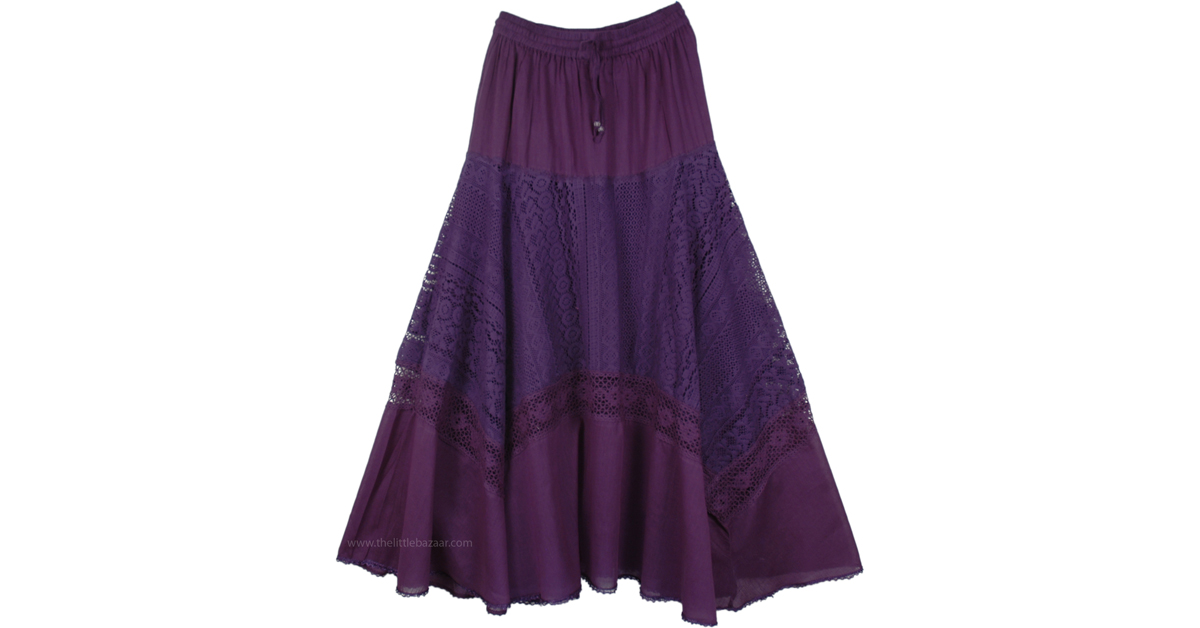 Honey Flower Lace Cotton Long Skirt | Purple | Lace, Misses, Maxi Skirt ...