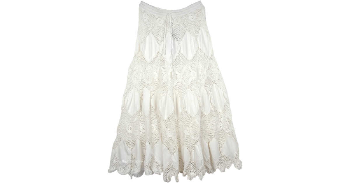 Mystic Bohemian Crochet Long Skirt in Pure White | White | New, White ...