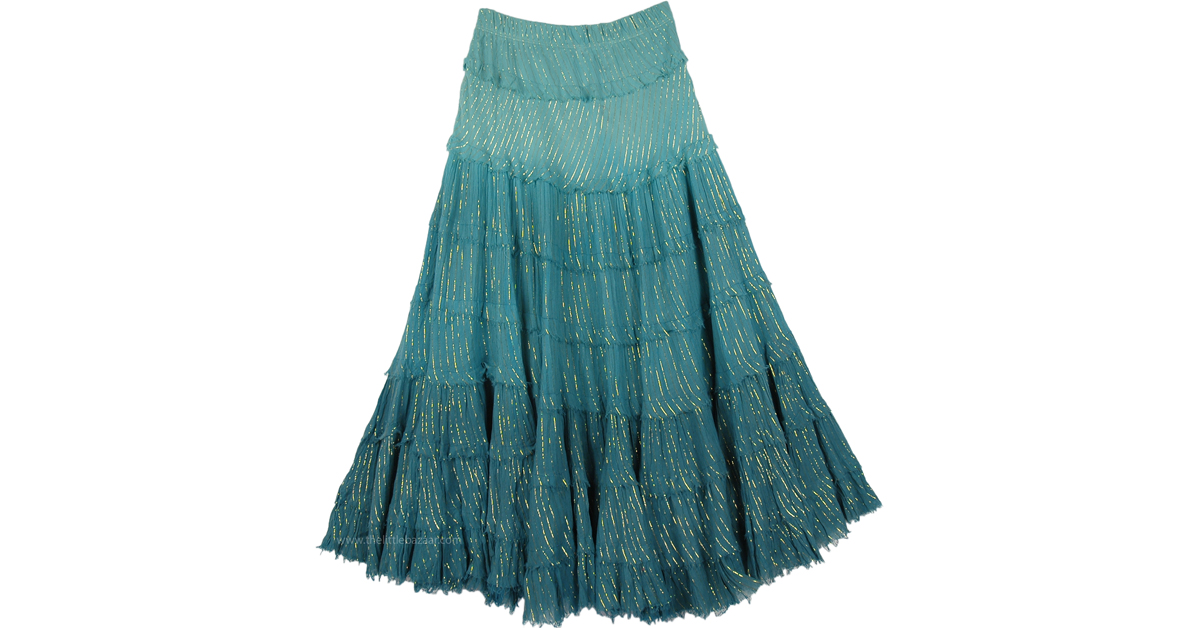 Paradiso Tinsel Cotton Ombre Skirt | Green | Junior-Petite, Tiered ...