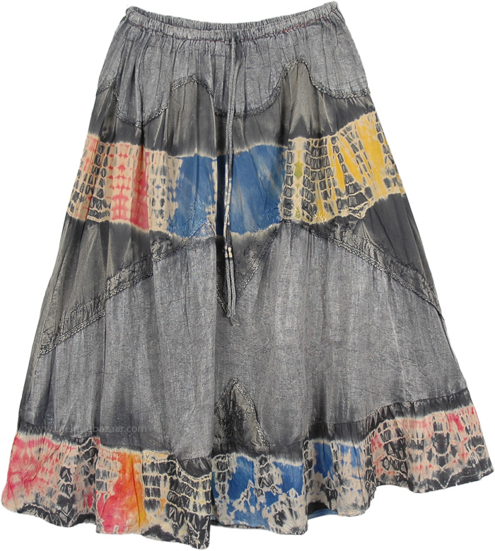 Summer Groove Rainbow Splash Skirt | Grey | Tie Dye, New,Western-Skirts