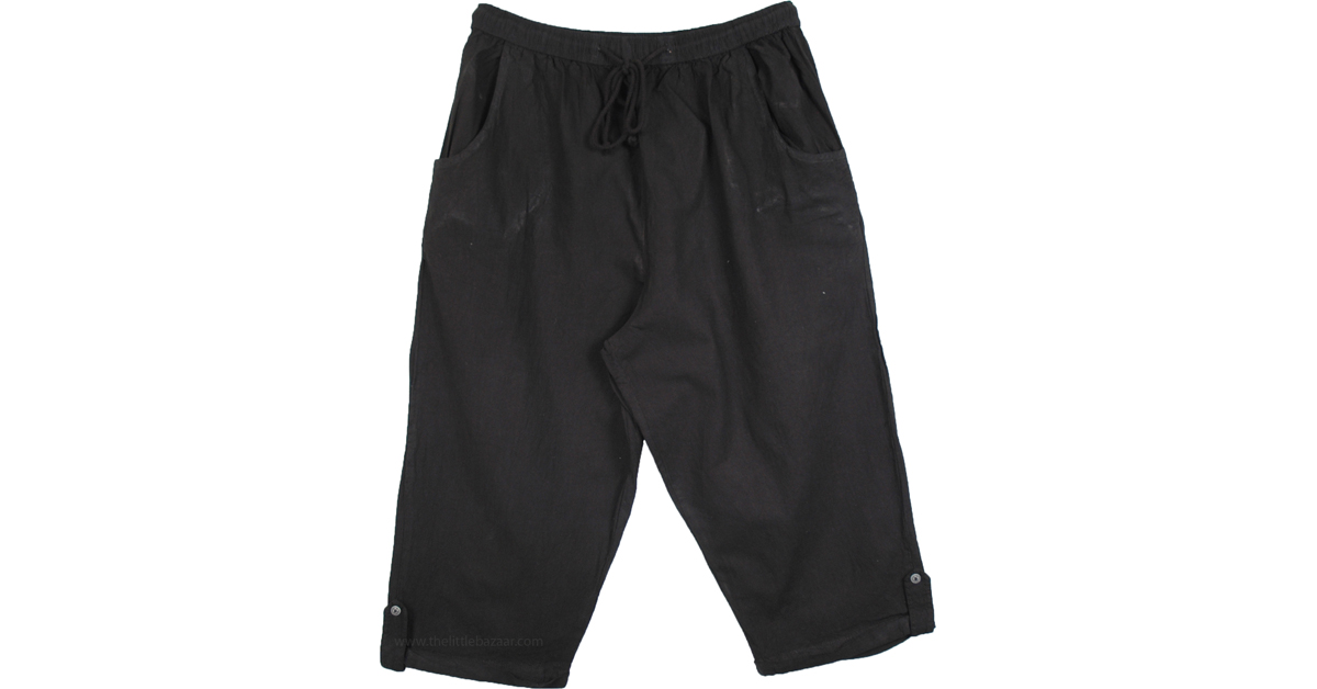 Sale:$11.99 Black Knee Length Cotton Summer Capris | Black | XL-Plus ...