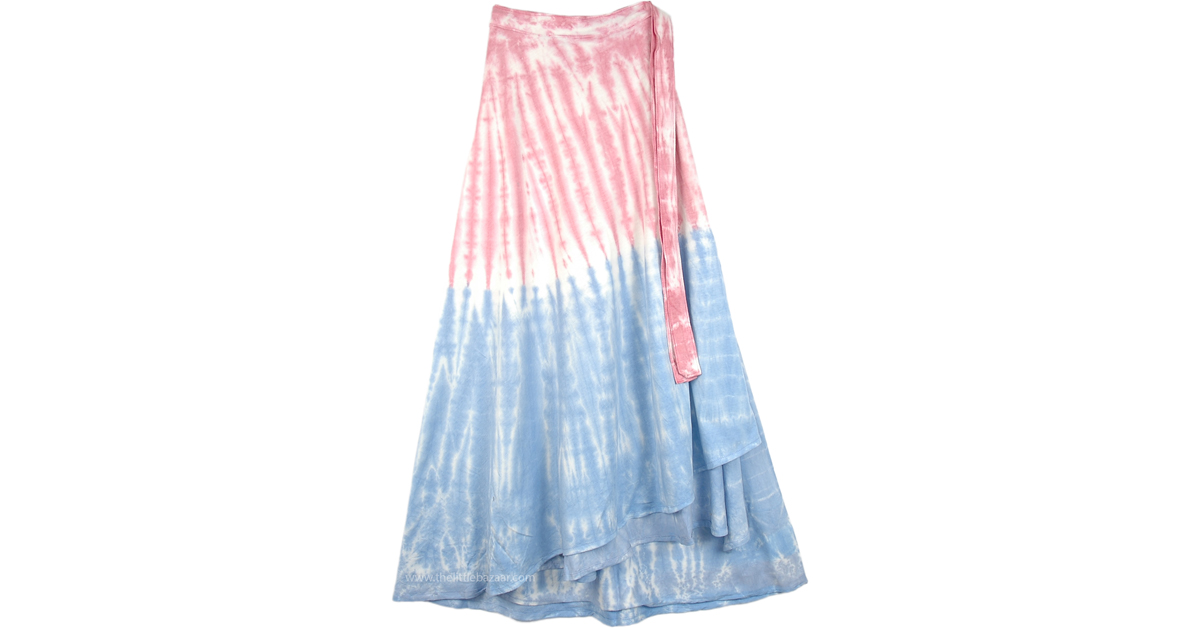 Beach Day Tie Dye Maxi Wrap Skirt | Blue | New, Tie-Dye, Wrap-Around-Skirt