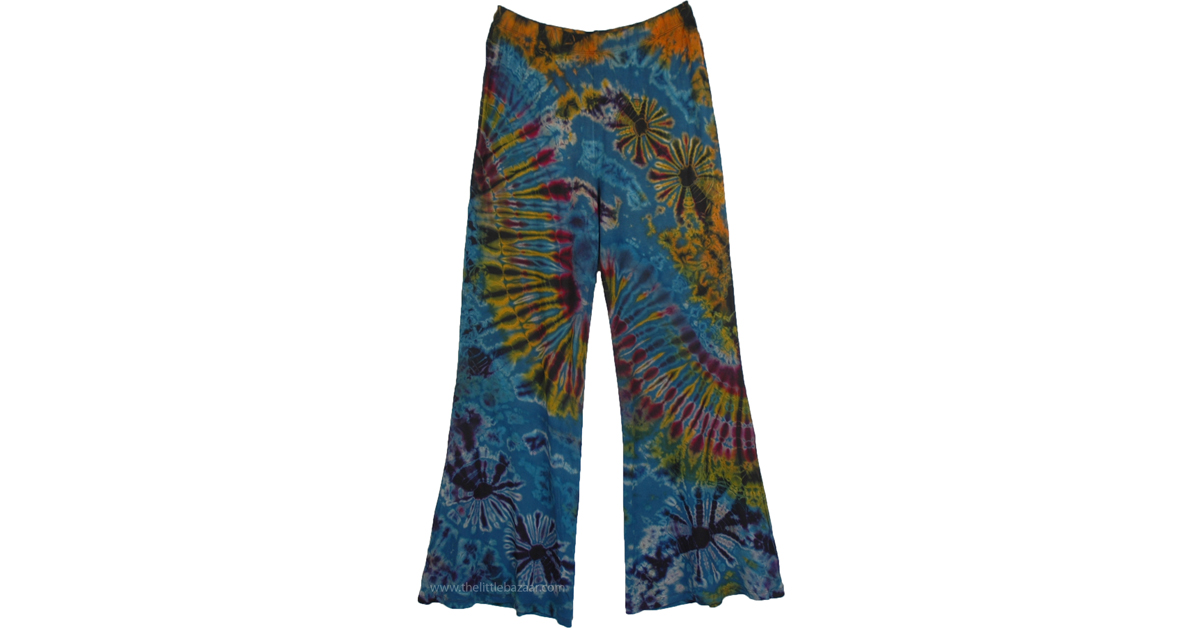Teal Tie Dye Trousers Sweet Yoga Pants | Blue | Split-Skirts-Pants, XL ...