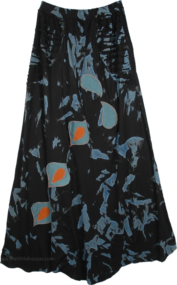 Applique Black Maxi Tall Skirt For Women