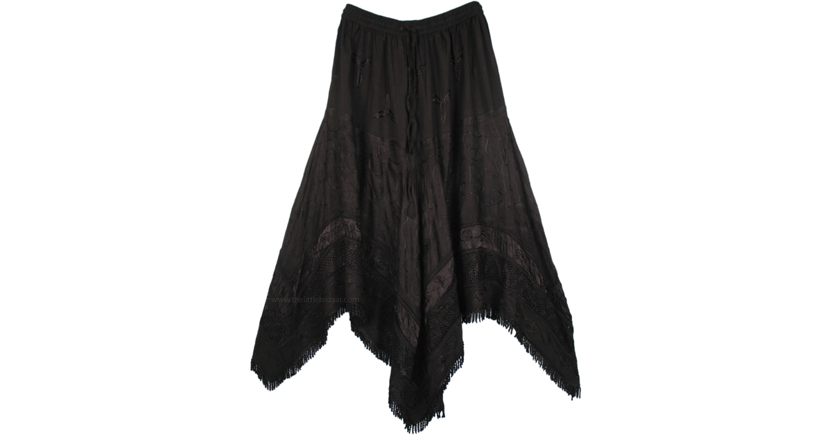 Asymmetric Hem Handkerchief Skirt in Black | Black | Embroidered ...