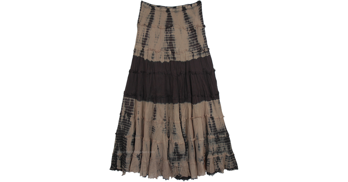 Burly Wood Stylized Tie-Dye Tiered Maxi Skirt | Brown | Misses, Tiered ...