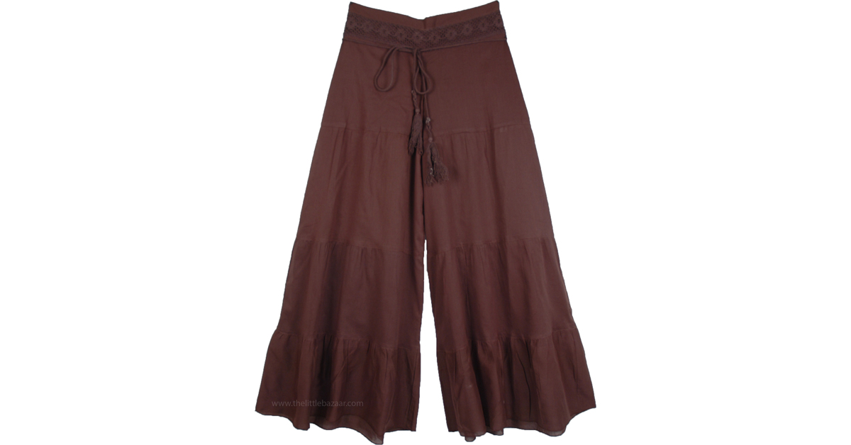 Cocoa Brown Cotton Wide Leg Pull On Pants | Brown | Split-Skirts-Pants ...