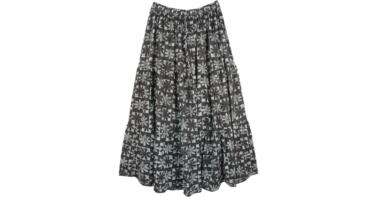 Floor Length Cotton Printed Summer Skirt in Floral | Black | XL-Plus ...