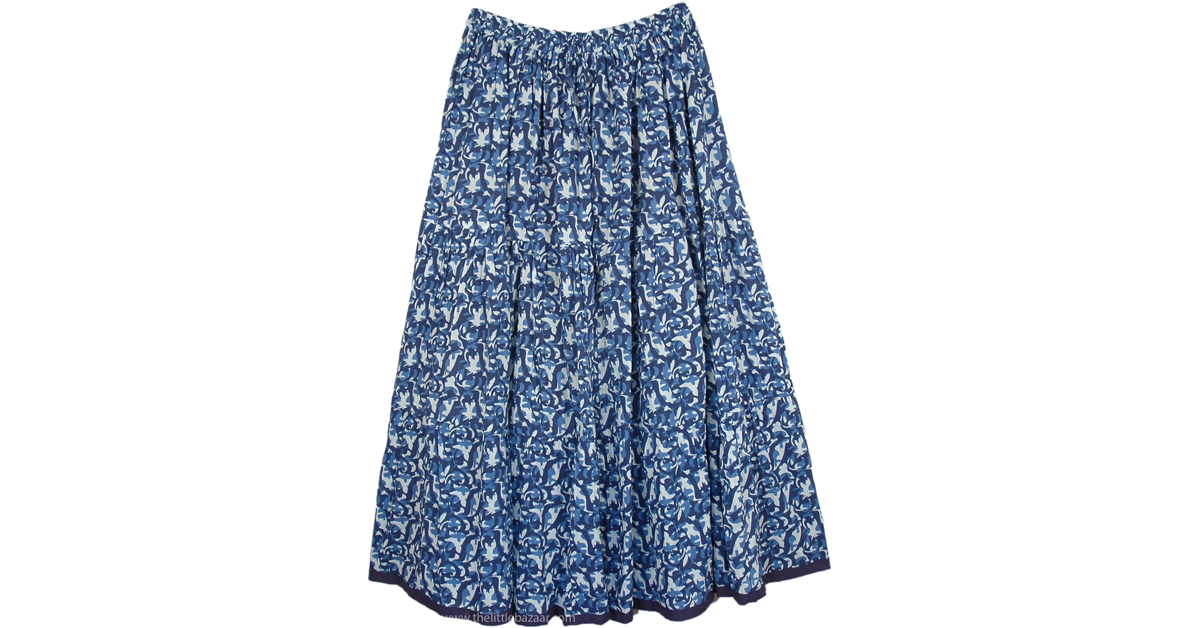 Bunting Blue Pull-On Cotton Summer Skirt | Blue | XL-Plus, Maxi Skirt ...