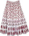 Tiered Long Cotton Skirt in White with Indian Paisley Print [5038]